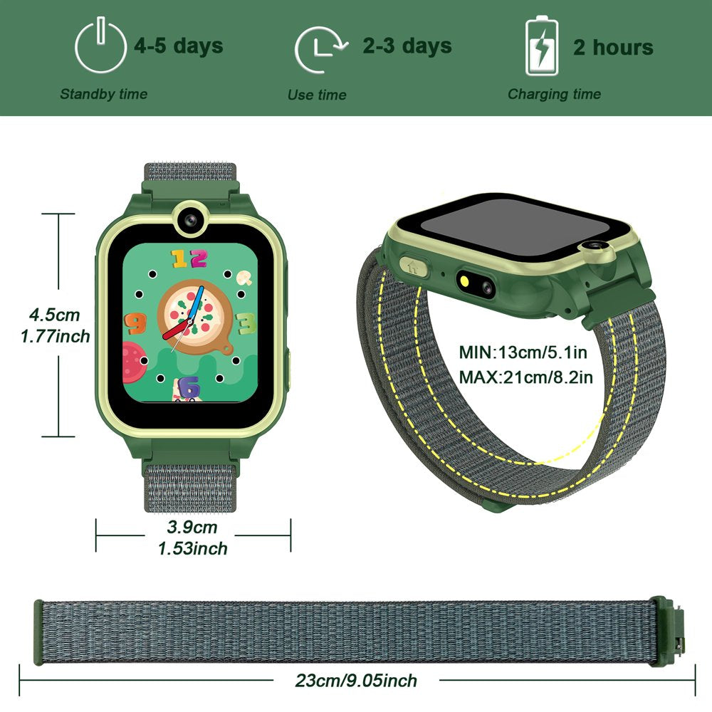 1.54" Smart Watch for Boys Girls Smartwatch for Kids with Dual Camera Games Video MP3 Children Touch Screen Green