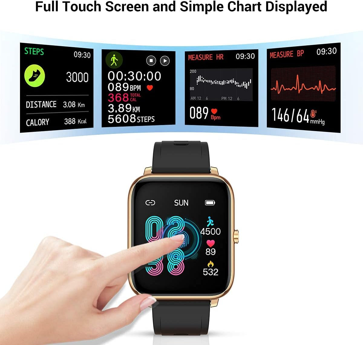 Smart Watch for Android Phones Ios Waterproof Smart Watches for Women Men Sports Digital Watch Fitness Tracker Heart Rate Blood Oxygen Sleep Monitor Touch Screen Compatible Samsung Iphone