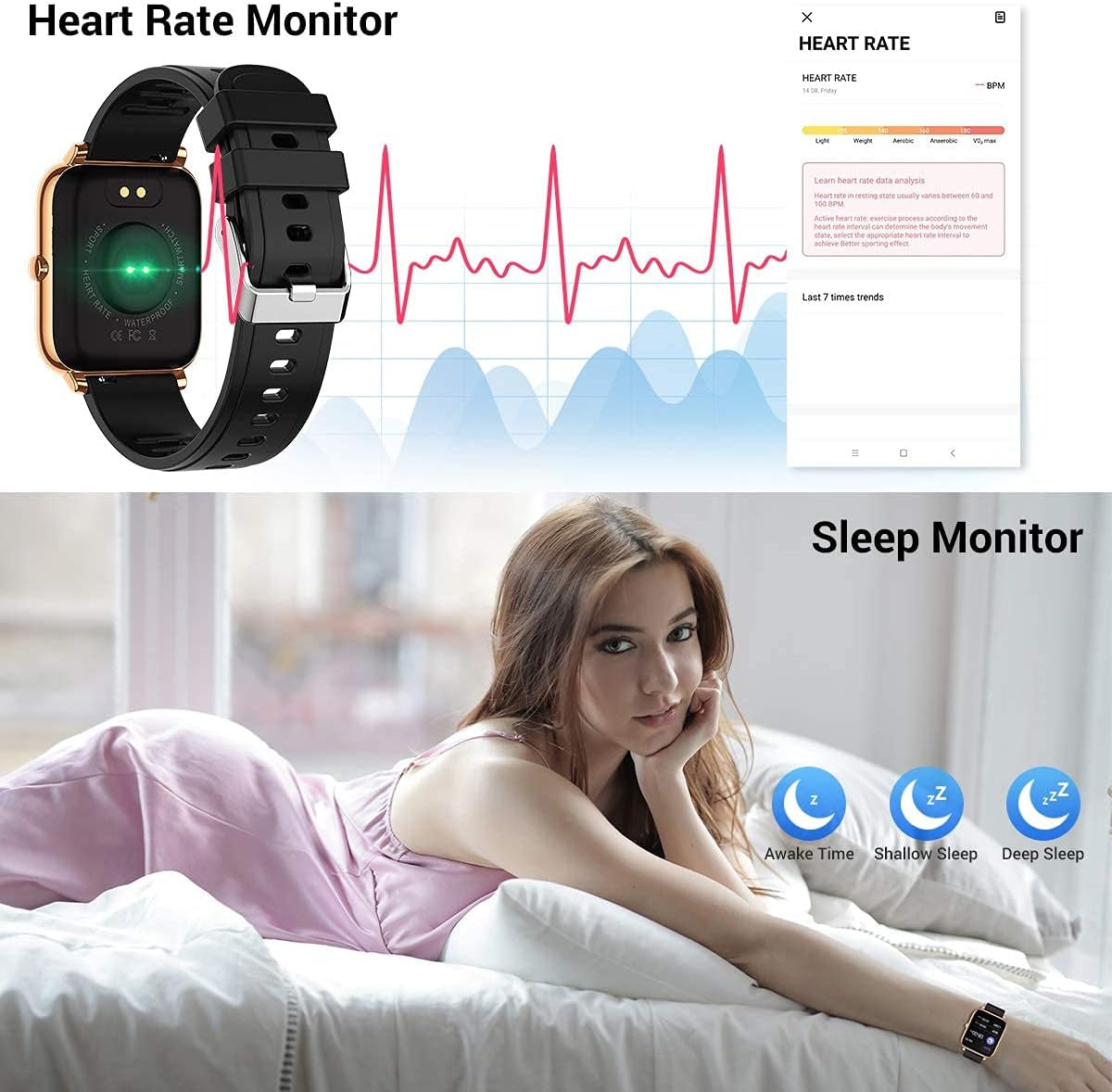 Smart Watch for Android Phones Ios Waterproof Smart Watches for Women Men Sports Digital Watch Fitness Tracker Heart Rate Blood Oxygen Sleep Monitor Touch Screen Compatible Samsung Iphone