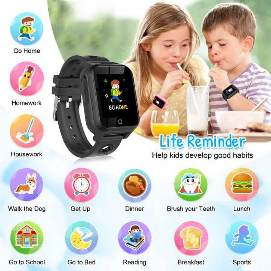 Kids Smart Watches for Boys Girls, Digital Wrist Watch, Touch Screen Cellphone Smart Watch with Games Camera Video Recording Music Player, Learning Toy for Kids Gift (Black)