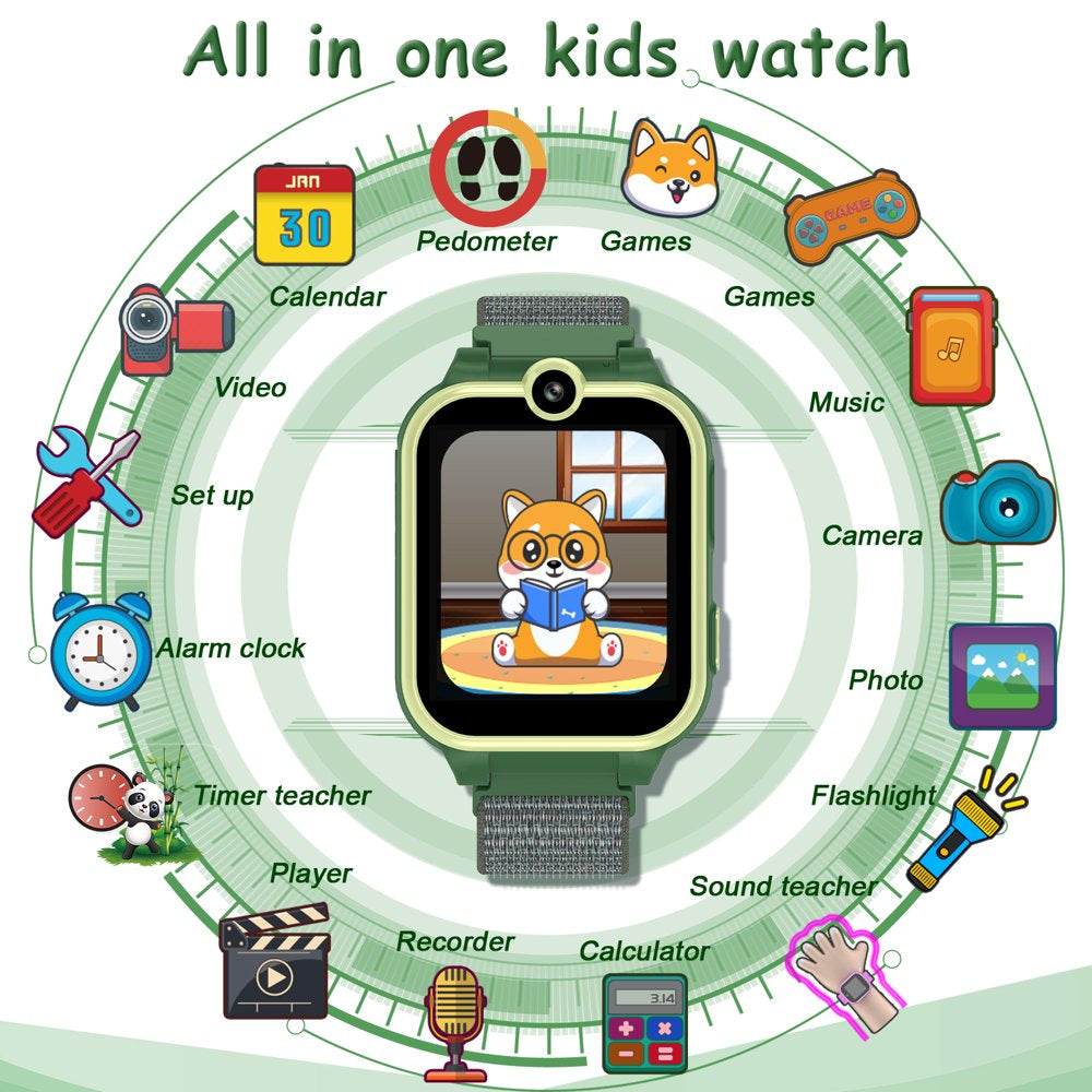 1.54" Smart Watch for Boys Girls Smartwatch for Kids with Dual Camera Games Video MP3 Children Touch Screen Green