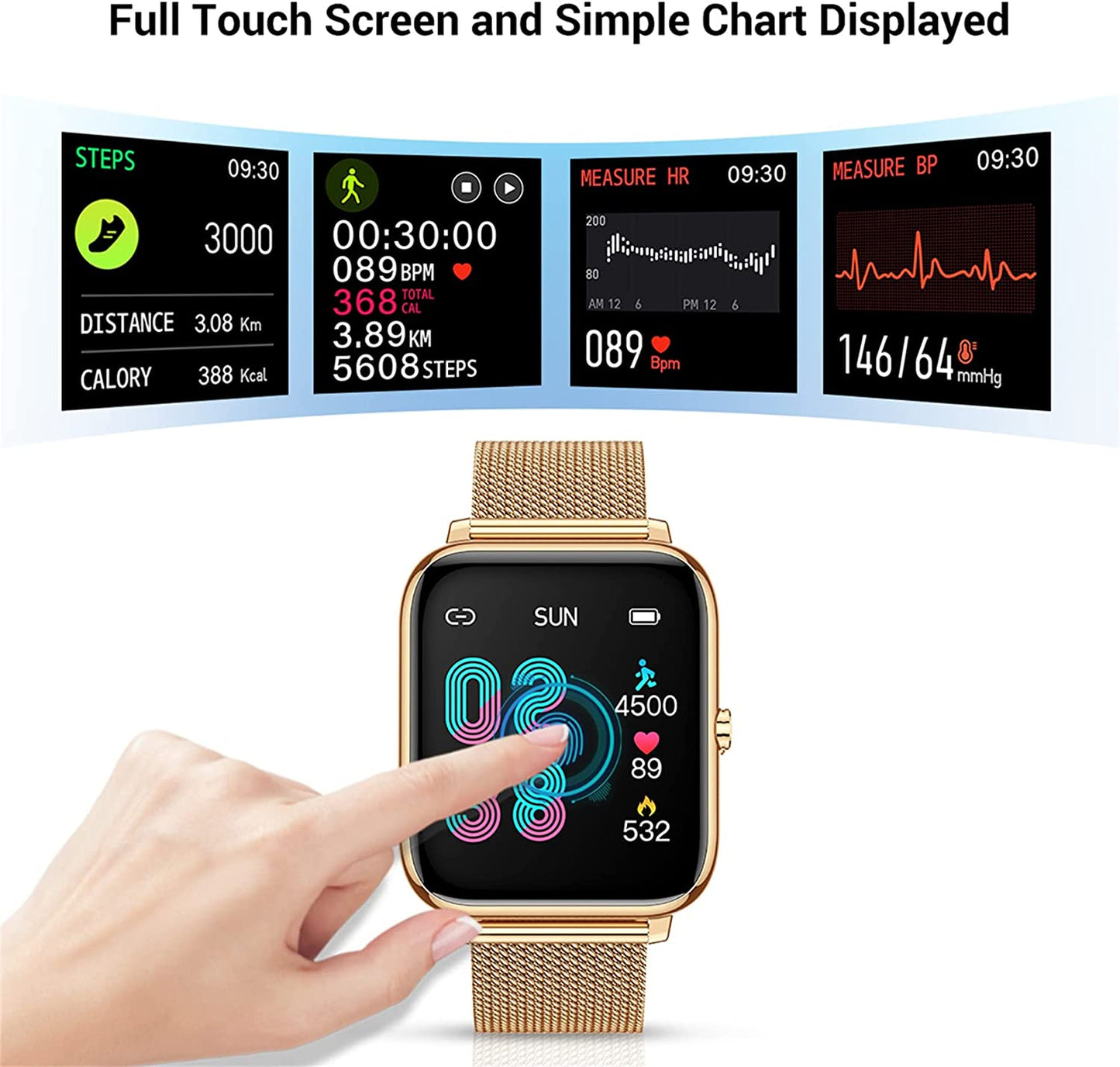 Smart Watch for Android Phones Ios Waterproof Smart Watches for Women Men Sports Digital Watch Fitness Tracker Heart Rate Blood Oxygen Sleep Monitor Touch Screen Compatible Samsung Iphone