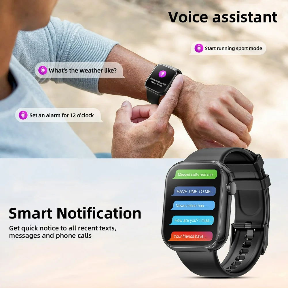 Smart Watch for Men Women 1.85 Inch Touch Screen Fitness Watch, IP67 Waterproof Sports Smart Watch for Android Ios (Black)