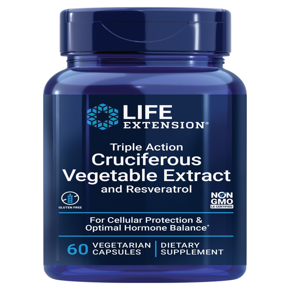 Triple Action Cruciferous Vegetable Extract & Resveratrol – Veggie Food Based Formula Supplement for Cellular Protection Support & Hormone Balance – Gluten Free – 60 Capsules