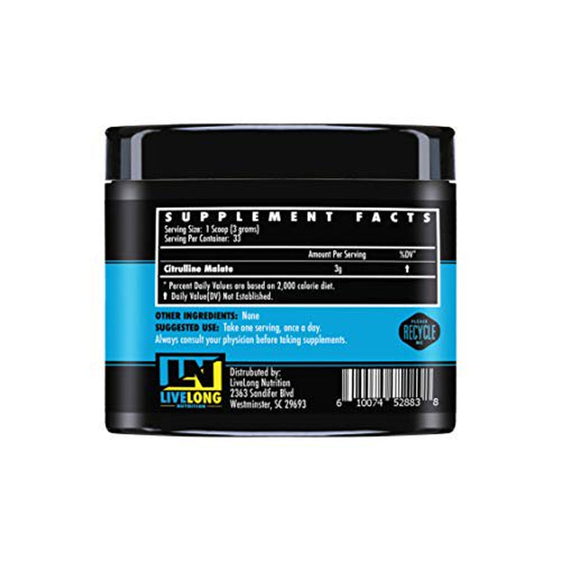 Citrulline Malate - Muscle Pump, Pre Workout Powder, Nitric Oxide Booster, Boost Muscle Vascularity Unflavored - 100G