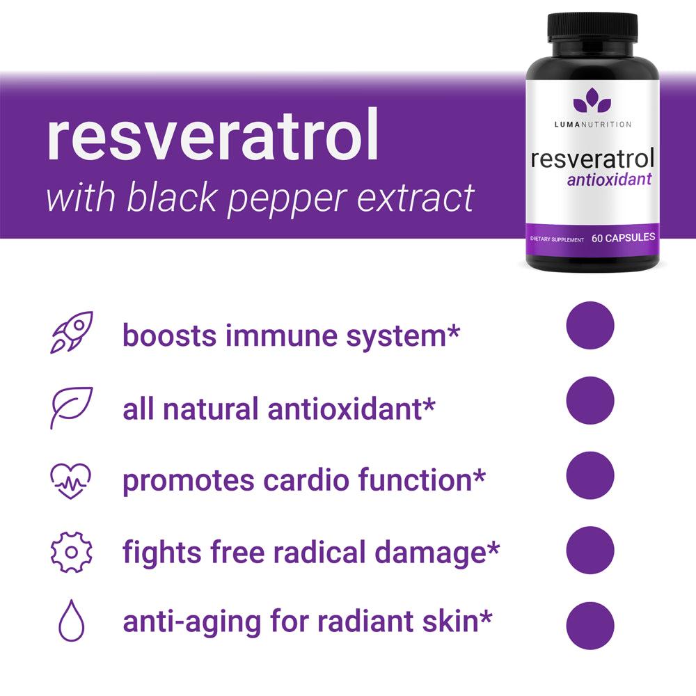 High Purity Resveratrol Capsules - 98% Trans-Resveratrol - Resveratrol Supplement - Antioxidant -