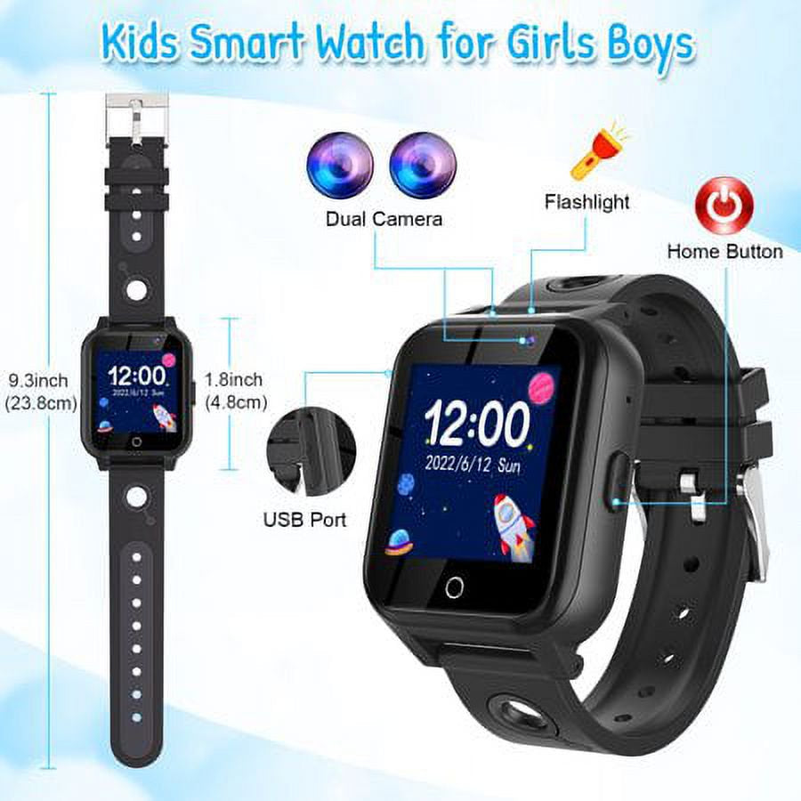 Kids Smart Watches for Boys Girls, Digital Wrist Watch, Touch Screen Cellphone Smart Watch with Games Camera Video Recording Music Player, Learning Toy for Kids Gift (Black)