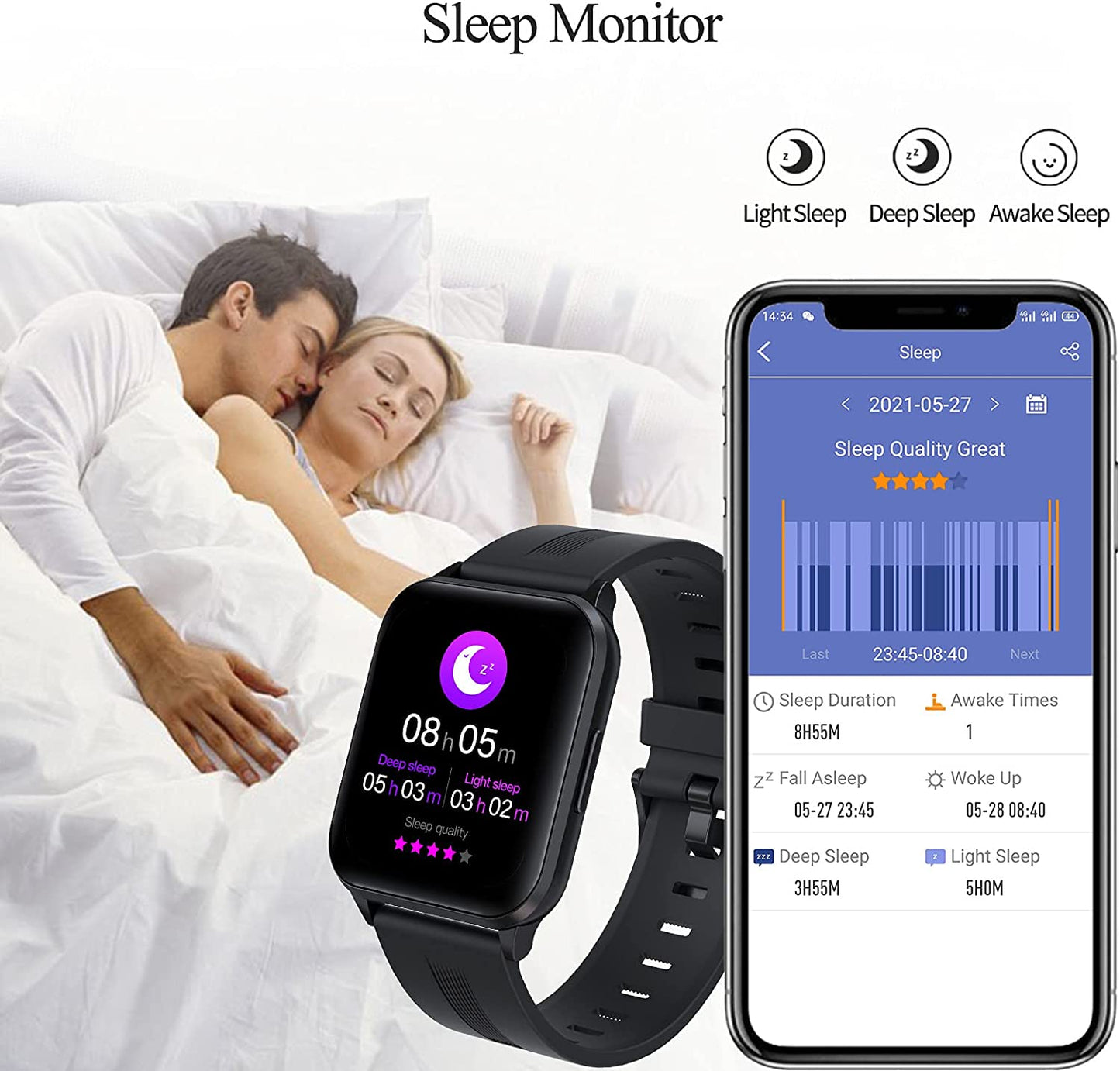 Smart Watch for Men, Smart Watch for Android Iphones with Pedometer Calories, Waterproof Fitness Activity Tracker with Heart Rate Blood Pressure Monitor Call Reminder Smartwatch for Android Ios