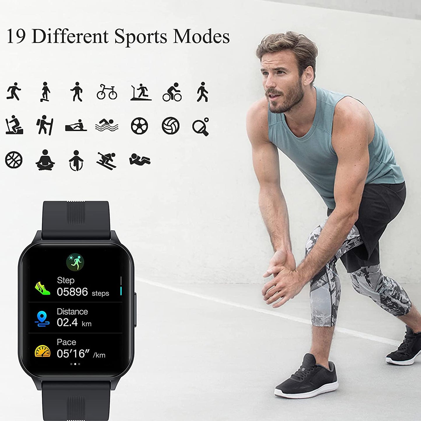 Smart Watch for Men, Smart Watch for Android Iphones with Pedometer Calories, Waterproof Fitness Activity Tracker with Heart Rate Blood Pressure Monitor Call Reminder Smartwatch for Android Ios